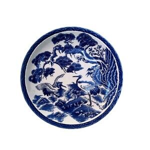 Vtg Asian Japanese Pottery White Blue Platter Large Bowl Tray Fuji Tohki 12.5"